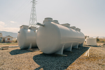 H2 fuel storage tank with green hydrogen concept. Sustainable renewable energy.