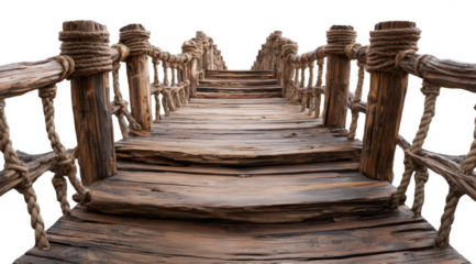 Wooden bridge with rope railing