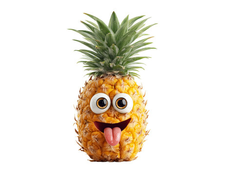 This image depicts a playful pineapple with googly eyes and a protruding tongue