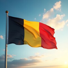 Belgian National Day Celebration with Belgian Flag Against Blue Sky