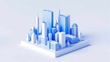 3D blue digital city