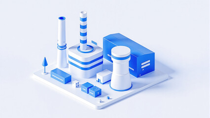 3D blue industrial factory model
