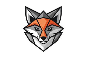 Geometrical fox emblem presents a modern animal face with orange and gray polygonal shapes