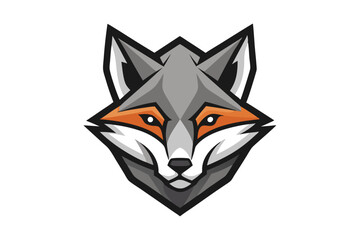 Gray wolf head with orange highlights stares intently; it's a striking, stylized portrayal