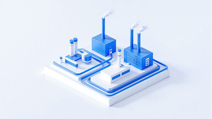 3D blue industrial factory model