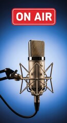 Studio microphone with on air sign for broadcasting