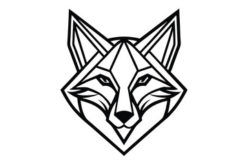 Geometric fox head showcases minimalist black outline on the white plain background effectively