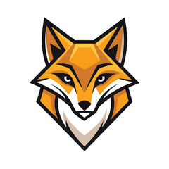 Vivid fox head portrait features bold geometric shapes in warm amber and black