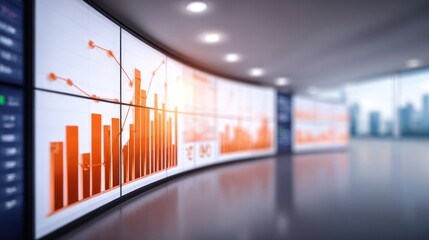 Market Data Panorama: A dynamic display of financial data unfolds across a series of screens, offering insights into market trends and business performance.