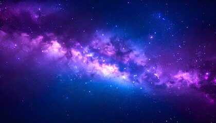 Obraz premium Night sky galaxy background with glowing stars and purple nebula