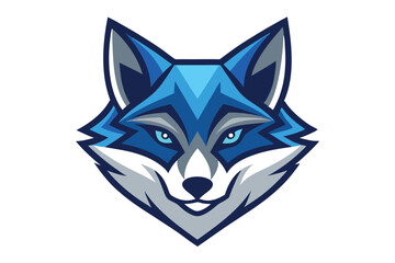 Stylized fox head exhibits shades of blue and gray with piercing blue eyes