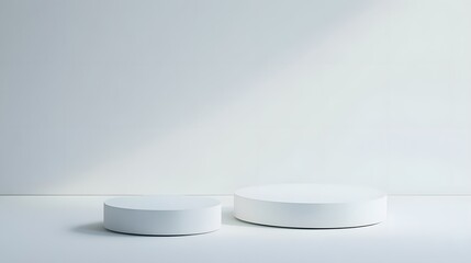 Minimalist White Cylinder Display Platforms on Light Background