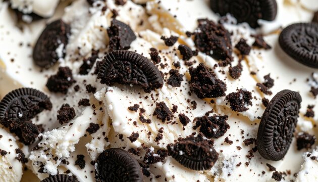 Delicious dessert topped with crushed Oreo cookies, creamy frosting, and hints of chocolate. Perfect for sweet tooth cravings.