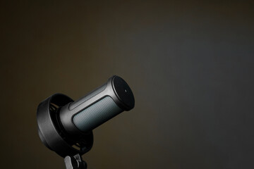 A professional studio microphone is featured against a subtle dark background. Ideal for podcast...