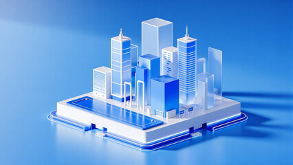3D blue digital city