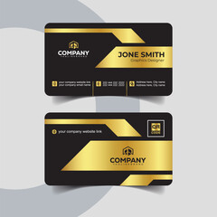 Obraz premium Geometric Black and Gold Business Card with Modern Grid Layout for Branding. Premium matte black card with embossed golden foil logo for luxury look.
