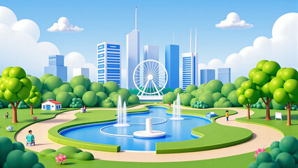 3D green urban agglomeration scene