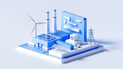 3D blue industrial factory model