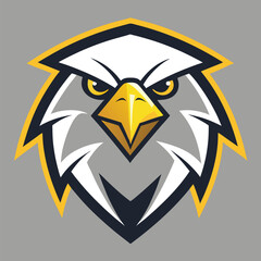 Gold and black eagle head emblem stares intently on a gray solid background