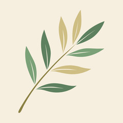 Simple Elegant Green and Beige Branch with Leaves Botanical Illustration
