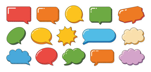  Collection of colorful and varied speech bubbles and thought bubbles
