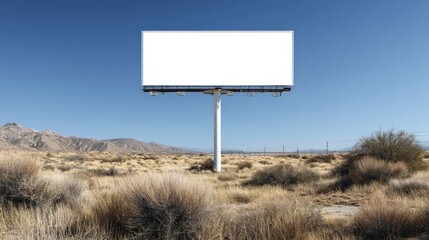 Blank billboard in a desert landscape under clear blue skies