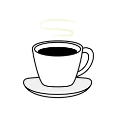湯気の立つホットコーヒーカップを描いたベクターイラスト｜白背景のシンプルな構成