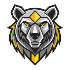 Stylized bear mascot head glares intensely with striking gold eyes and diamond accent