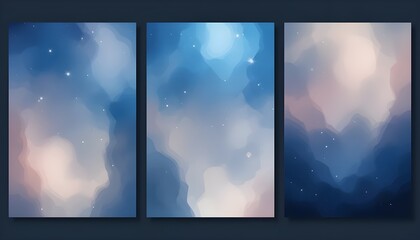 Blurred Dark Blue Background Set with Abstract Gradient Texture for Elegant Templates
