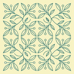 Elegant Teal Line Art Floral Pattern Square Design for Textile and Wallpaper