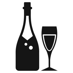 Champagne Bottle and Glass silhouette vector illustration