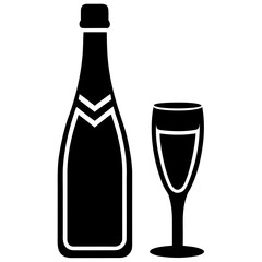 Champagne Bottle and Glass silhouette vector illustration