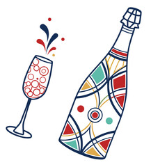 Champagne Bottle and Glass silhouette vector illustration