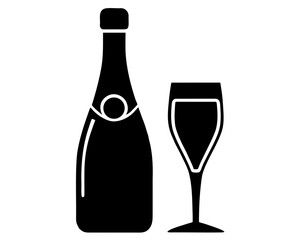 Champagne Bottle and Glass silhouette vector illustration