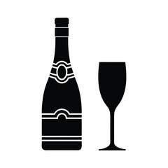 Champagne Bottle and Glass icon silhouette vector illustration