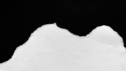 Rough and soft white torn paper pieces isolated on black background. Space for text, space for...