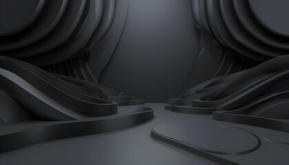 Elegant Curvy Black Layers Creating Abstract 3D Background for Modern Designs