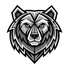 Fototapeta premium Grayscale bear head with striking gaze presents a powerful and geometric face