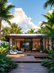 tropical resort with palm trees