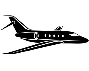 Sleek black silhouette of a modern private jet airplane in flight