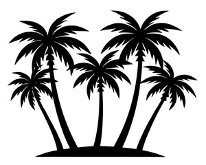 Obraz premium Silhouette of five palm trees on a small island against a white background