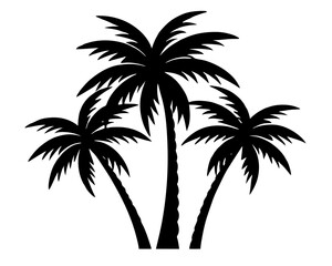 Silhouette of three tropical palm trees against a white background
