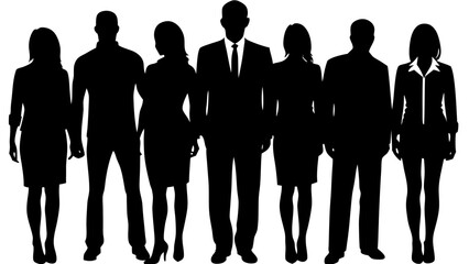 Diverse group of business professionals standing together in silhouette
