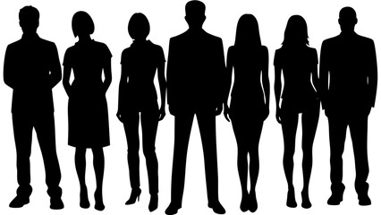 Diverse group of business professionals standing together in silhouette against white background