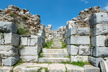 Miletus ancient city. Miletus was an ancient Greek city located in Ancient Caria. Its ruins are located near Balat in Aydın Province. View of the Old Amphitheatre in the Ancient City of Miletus.