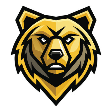 Vectorized golden bear head illustration with intense expression conveys strength and intimidation