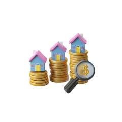 A collection of stylized cartoon assets depicting real estate investment