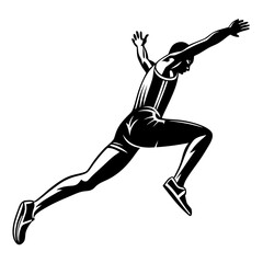 Athlete performing long jump in dynamic pose with athletic gear  