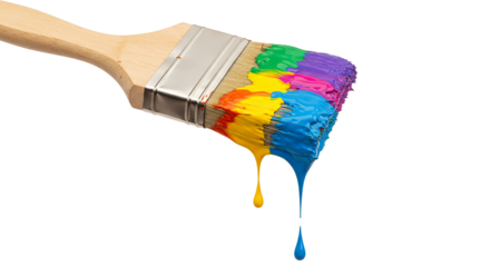 Paintbrush dripping multiple colors isolated on.