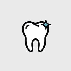 Obraz premium A Minimalist Icon Depicting a Single Clean White Tooth with a Light Blue Sparkle Detail on a Light Gray Background